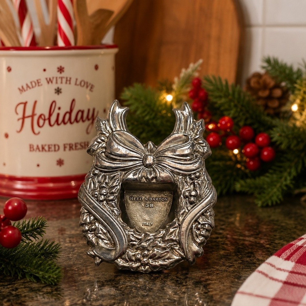 Reed & Barton Christmas Wreath Spoon Rest Silverplate Italy Cottagecore Rustic